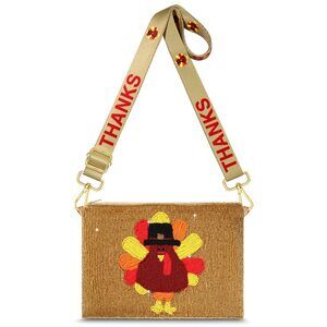 7379 Thanksgiving Purse Beaded Maple Leaf Turkey Purse Fall Crossbody